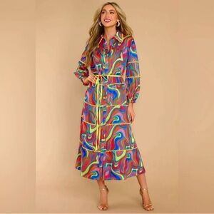 Alden Adair XS Multicolor Funky Wonderland Print Renee Belted Maxi Dress Size